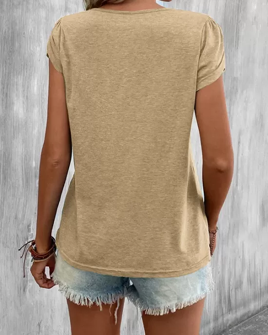 Solid Color Loose Short Sleeves V-neck T-Shirts Tops