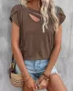 Solid Color Loose Short Sleeves V-neck T-Shirts Tops