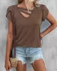 Solid Color Loose Short Sleeves V-neck T-Shirts Tops