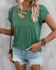 Solid Color Loose Short Sleeves V-neck T-Shirts Tops