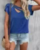 Solid Color Loose Short Sleeves V-neck T-Shirts Tops