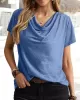 Solid Color Loose Short Sleeves U-Neck T-Shirts Tops