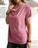 Solid Color Loose Short Sleeves U-Neck T-Shirts Tops