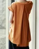 Back Pleated Solid Color Loose Short Sleeves Round-Neck T-Shirts Tops