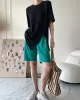 Asymmetric See-Through Solid Color Split-Front Half Sleeves Loose Round-Neck T-Shirts