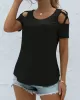 Hollow Solid Color Loose Short Sleeves Round-Neck T-Shirts Tops