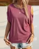 Hollow Solid Color Loose Short Sleeves Cold Shoulder T-Shirts Tops