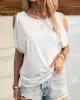 Hollow Solid Color Loose Short Sleeves Cold Shoulder T-Shirts Tops