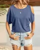 Hollow Solid Color Loose Short Sleeves Cold Shoulder T-Shirts Tops