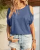 Hollow Solid Color Loose Short Sleeves Cold Shoulder T-Shirts Tops