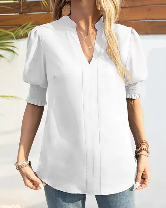 Solid Color Half Sleeves Loose V-Neck T-Shirts Tops