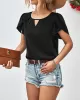 Hollow Solid Color Loose Short Sleeves Round-Neck T-Shirts Tops