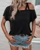 Asymmetric Solid Color Loose Short Sleeves Cold Shoulder T-Shirts