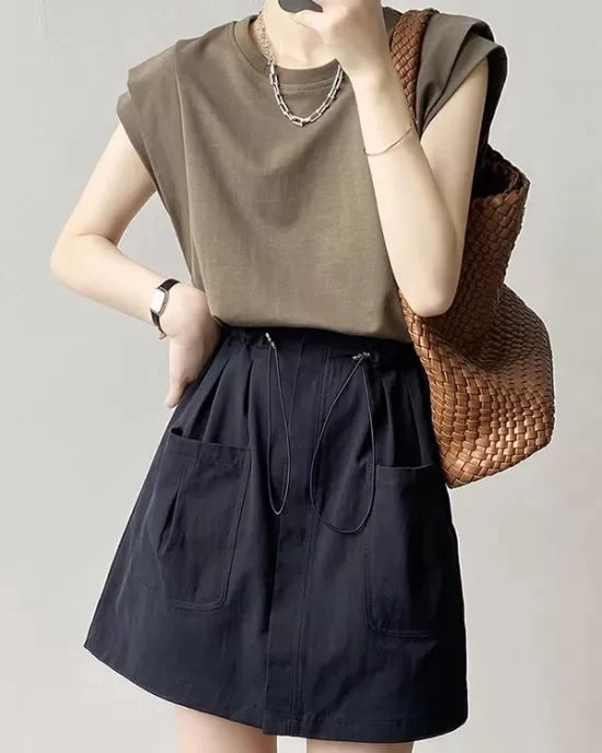 Split-Joint Loose Sleeveless Round-neck T-Shirts Tops