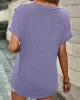 Buttoned Solid Color Loose Short Sleeves V-neck T-Shirts Tops