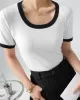 Contrast Color Short Sleeves Skinny Round-Neck T-Shirts