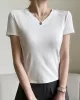 Solid Color Split-Joint Short Sleeves Skinny V-Neck T-Shirts