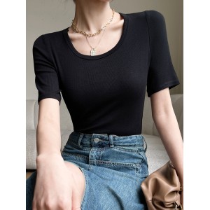 Solid Color Short Sleeves Skinny Round-Neck T-Shirts