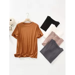 Solid Color Split-Joint Loose Short Sleeves Round-neck T-Shirts Tops