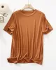 Solid Color Split-Joint Loose Short Sleeves Round-neck T-Shirts Tops