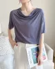 Pleated Solid Color Short Sleeves Heaps Collar T-Shirts Tops