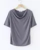 Pleated Solid Color Short Sleeves Heaps Collar T-Shirts Tops