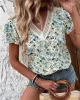 Falbala Floral Printed Split-Joint Loose Petal Sleeves V-Neck T-Shirts Tops