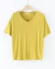 Solid Color Split-Joint Loose Short Sleeves V-neck T-Shirts Tops