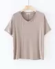 Solid Color Split-Joint Loose Short Sleeves V-neck T-Shirts Tops