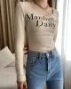 Letter Print Long Sleeves Skinny U-Neck T-Shirts