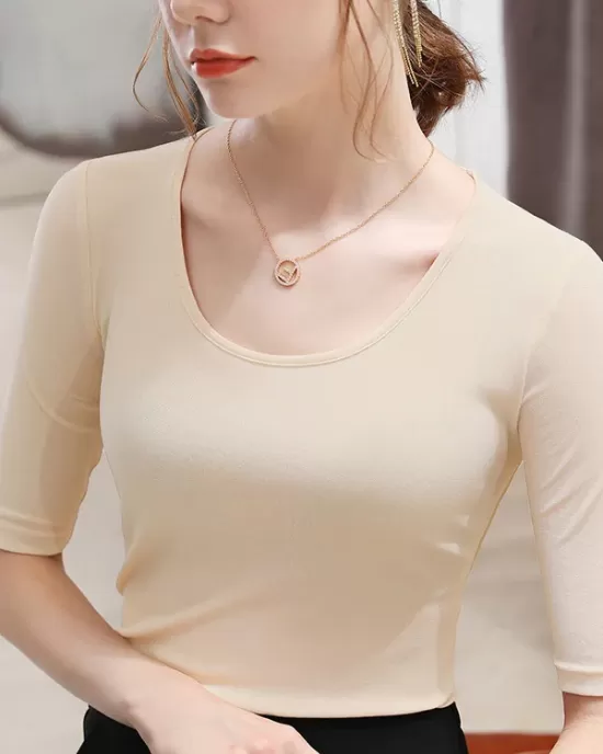 Gauze Solid Color Half Sleeves Plus Size Round-Neck T-Shirts Tops