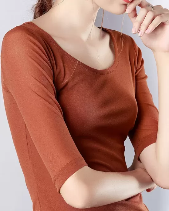 Gauze Solid Color Half Sleeves Plus Size Round-Neck T-Shirts Tops