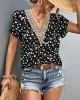 Printed Petal Sleeves Short Sleeves V-Neck T-Shirts Tops