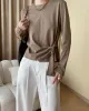 Asymmetric Bowknot Solid Color Long Sleeves Round-Neck T-Shirts Tops