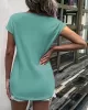 Hollow Solid Color Zipper Short Sleeves Round-Neck T-Shirts Tops