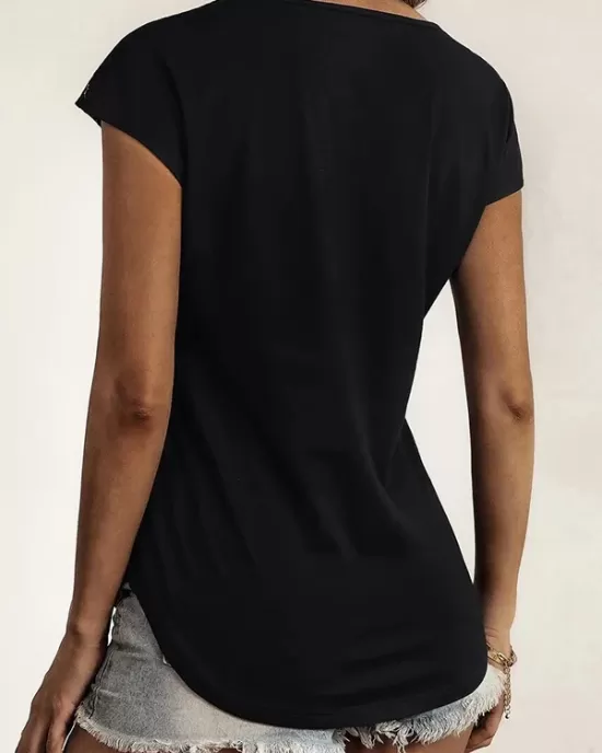 Hollow Solid Color Zipper Short Sleeves Round-Neck T-Shirts Tops