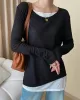 Asymmetric Split-Joint False Two Long Sleeves Round-Neck T-Shirts Tops