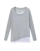 Asymmetric Split-Joint False Two Long Sleeves Round-Neck T-Shirts Tops