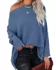 Solid Color Split-side Long Sleeves Loose Boat Neck T-shirts