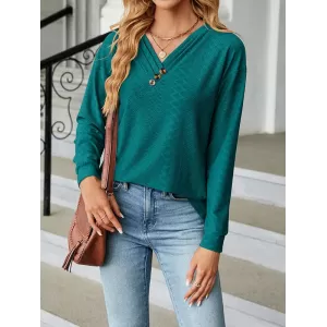 Split-Joint Long Sleeves Loose V-Neck T-Shirts