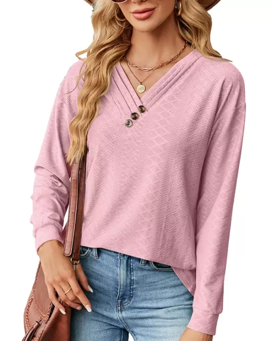 Split-Joint Long Sleeves Loose V-Neck T-Shirts