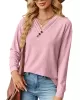 Split-Joint Long Sleeves Loose V-Neck T-Shirts