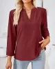 Jacquard Solid Color Loose Three-Quarter Sleeves V-Neck T-Shirts