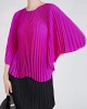 Pleated Solid Color Batwing Sleeves Loose Round-Neck T-Shirts Tops