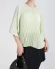 Pleated Solid Color Batwing Sleeves Loose Round-Neck T-Shirts Tops