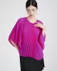 Pleated Solid Color Batwing Sleeves Loose Round-Neck T-Shirts Tops