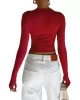 Hollow Solid Color Long Sleeves Skinny Round-Neck T-Shirts Tops