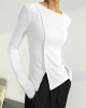 Skinny Solid Color Split-Joint Split-side Round-neck T-shirts