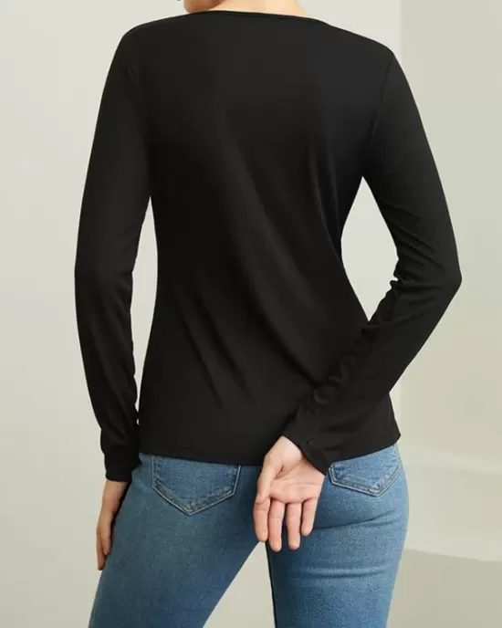 Skinny Solid Color Split-Joint Split-side Round-neck T-shirts