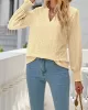 Elasticity Hollow Solid Color Long Sleeves Loose V-neck T-Shirts Tops